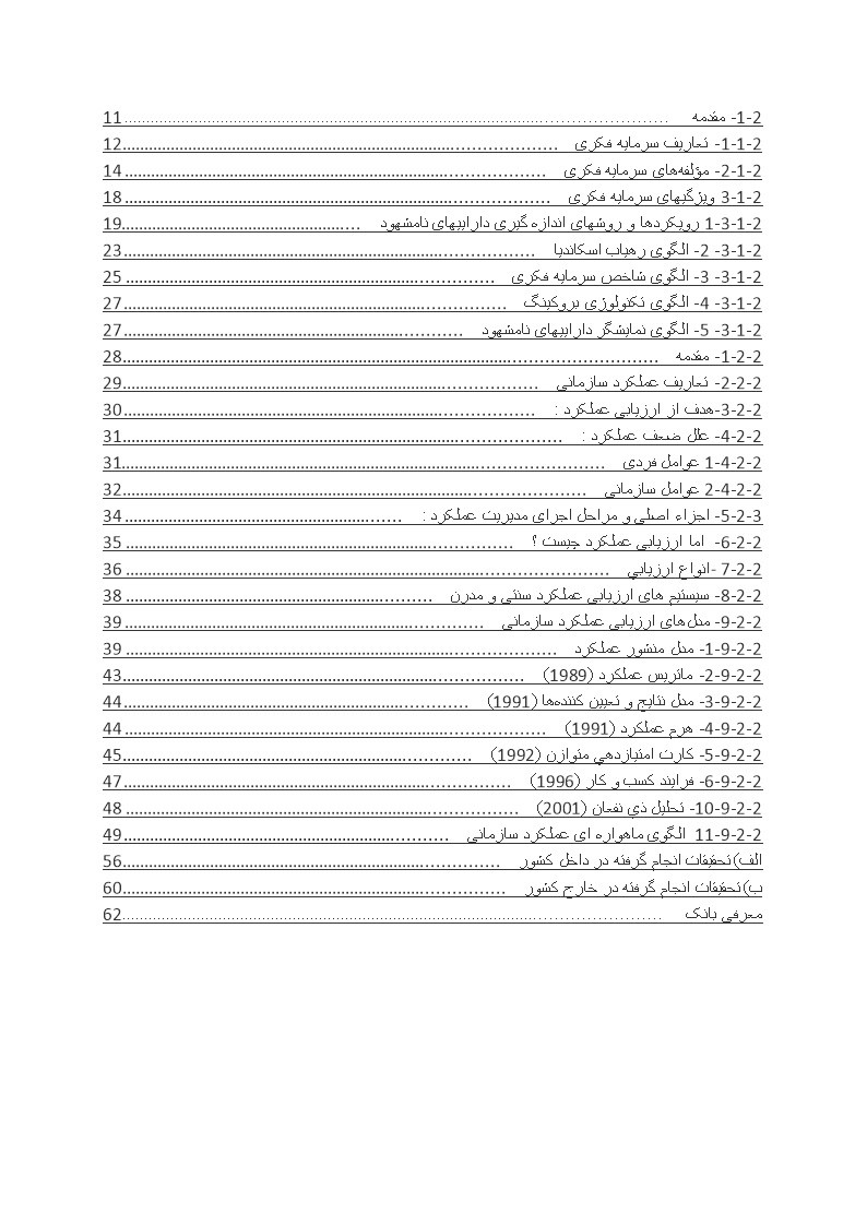 نمونه فصل دوم پایان نامه سرمایه فکری و عملکرد سازمانی